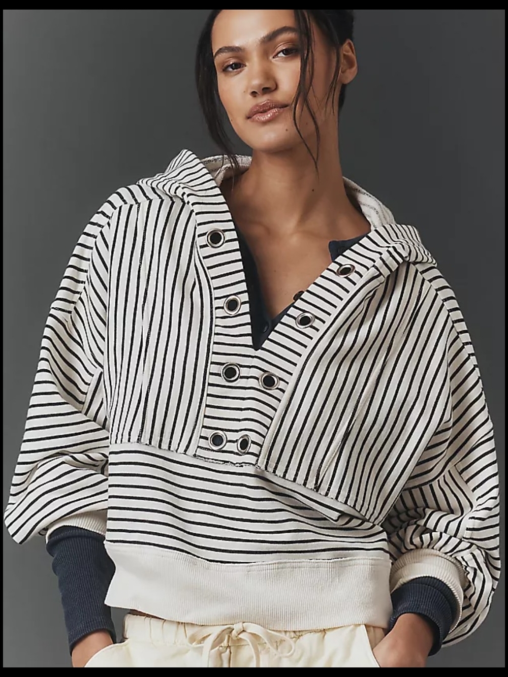 Pilcro Cotton Grommet Hooded Sweatshirt